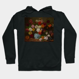 Still Life with Dahlias, Zinnias, Hollyhocks and Plums by Eugene Delacroix Hoodie